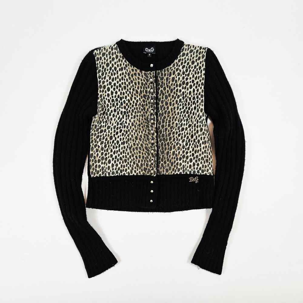 Y2k D&G by Dolce & Gabanna Leopard Print Sweater Cardigan - Small